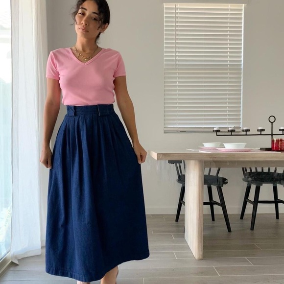 Vintage 90s high waisted dark denim long skirt - Picture 2 of 4